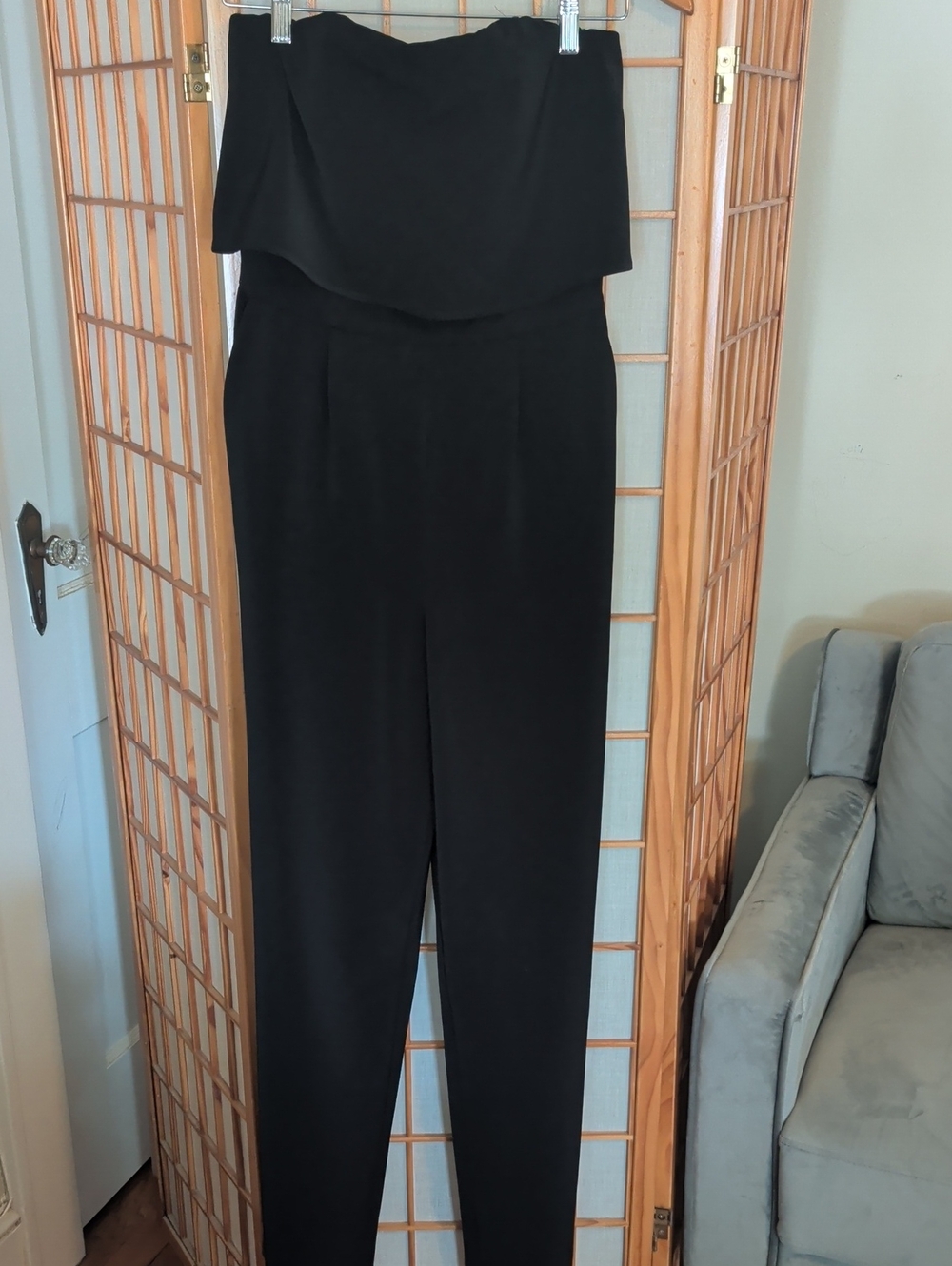 Express Black Strapless Jumpsuit with Wide Leg